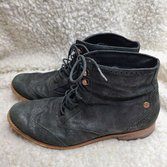 Sebago Claremont Nubuck Black Leather Wing Tip‎ Combat Boot Booties Womens - Picture 4 of 7